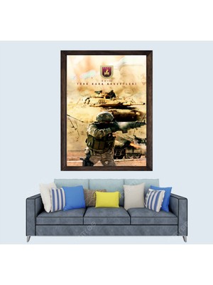 Lioncraft Türkçü, Türk Kara Kuvvetleri, Türk Askeri Çerçeveli Cam Duvar Tablosu 50X70 cm