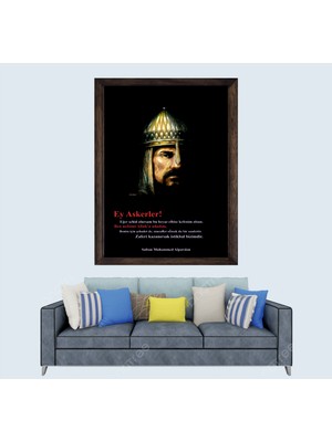 Lioncraft Türkçü, Selçuklu Devleti Sultan Alparslan Çerçeveli Cam Duvar Tablosu 50X70 cm Sp1
