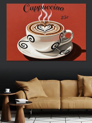 Karizma Tablo Cappuccino Kahve Fincan Çizimi Dekoratif Kanvas - Mdf Ahşap Tablo