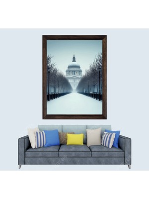 Lioncraft Washington Beyaz Saray Karlı Çerçeveli Duvar Tablosu 50X70 cm