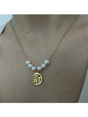 Stainless Steel Badelis Çelik Gold Inci Boncuk Detalı Kolye (Kombin Değildir.)