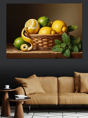 Karizma Tablo Meyve Sepeti Natürmort Yağlı Dekoratif Kanvas - Mdf Ahşap Tablo