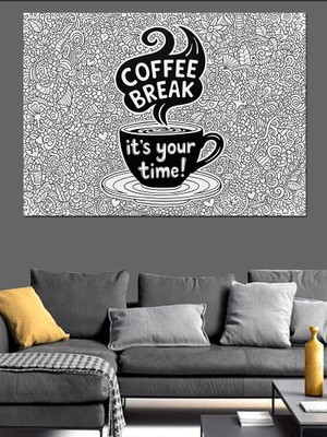 Karizma Tablo Siyah Kahve Kupası Eskiz Dekoratif Kanvas - Mdf Ahşap Tablo