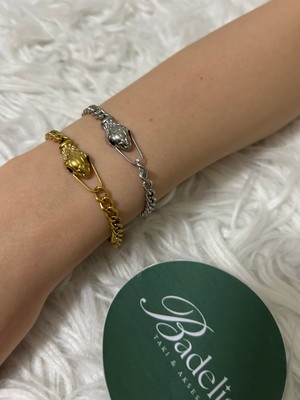 Stainless Steel Badelis Çelik Gold Renk Yılan Kafası Figürlü Bileklik
