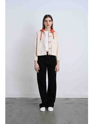 Lunea - Kadın Denim Ceket Arka Kelebek Detaylı Cepli Kapşonlu