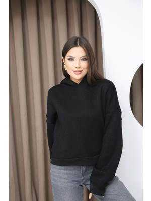 Sporza Simli Işıltılı Içi Pamuklu Oversize Kadın Sweatshirt