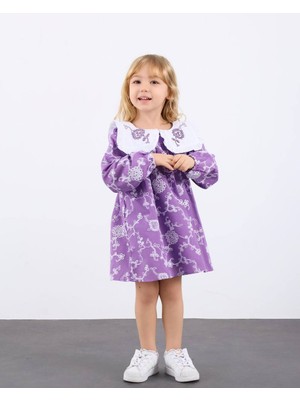 Aden Kız Çocuk Yaka Nakışlı Astarlı Bayramlık Keten Elbise