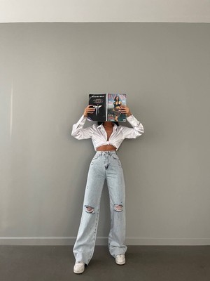 Aida Fashion Diz Yırtık Palazzo Jeans