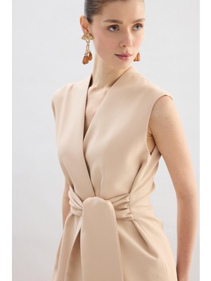 Sateen Kadın Kalın Kuşaklı Yelek 1943-6049