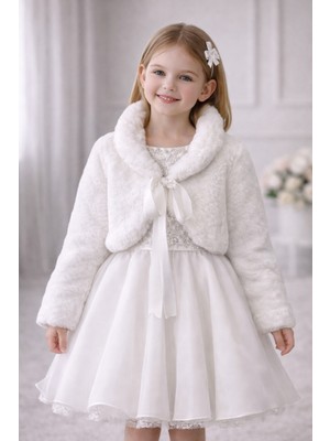 Ugly Duck Chaton Door  3-14 Yaş Ekru Renk Kız Çocuk Peluş Uzun Kollu Bağlamalı Astarlı Bolero