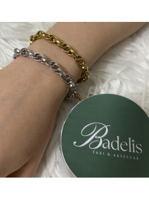 Stainless Steel Badelis Çelik Silver Renk Iç Içe Geçmeli Halka Bileklik (Kombin Değildir. Sadece Gümüş)