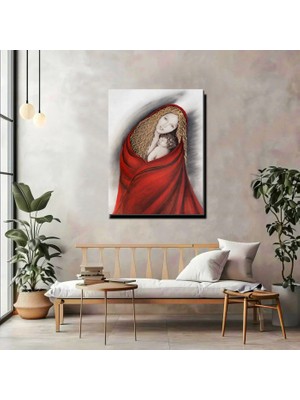 Artprinta Anne ve Bebek Kanvas Tablo – Kırmızı Şal Içinde Figürlü Sanatsal Duvar Dekoru