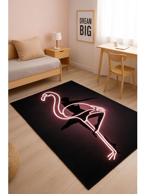 Yansıma Işık Görünümlü Flamingo Özel Tasarım Modern Halı Dekoratif Kilim