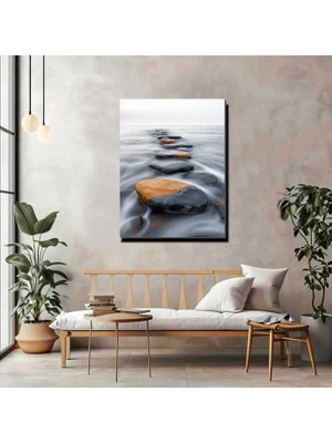 Artprinta Deniz ve Taşlar Kanvas Tablo – Minimalist Doğa Manzaralı Modern Duvar Dekoru