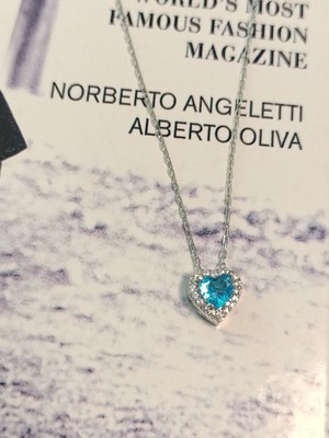 Canka Topaz Taş Kalp Gümüş Kolye