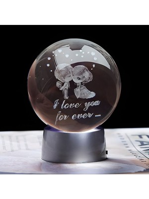 Racoonco Dekoratif Seni Sonsuza Kadar Seveceğim Tasarımlı 3D Cam Işıklı Küre