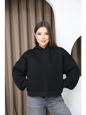 Sporza Simli Işıltılı Içi Pamuklu Oversize Kadın Sweatshirt
