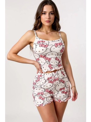 FRY Hello Kitty Baskılı Askılı Şortlu Pijama Takımı