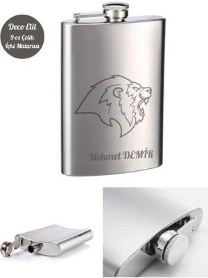 Biton Toptan Kişiye Özel Aslan Temalı 9 Oz  Çelik Cep Matarası 266 ml Içecek Cep Matarası Vip Hediye