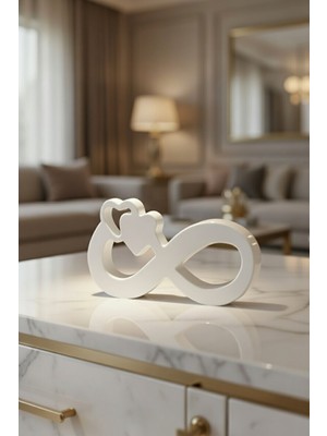Safir Design Modern El Yapımı Sonsuz Aşk ve Kalp Figürlü Dekoratif Obje - Beyaz, Sevgililer Günü Hediyesi Sonsuzluk Tasarımlı Minimalist Ev Aksesuarı