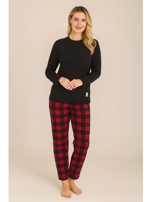 Kly Kadın Uzun Kollu Ekoseli Pijama Takımı