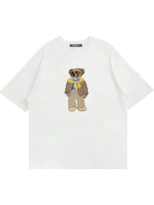 Mad&Calf  Unisex Teddy Guy Baskılı Bisiklet Yaka Oversize Tshirt