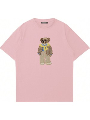 Mad&Calf  Unisex Teddy Guy Baskılı Bisiklet Yaka Oversize Tshirt