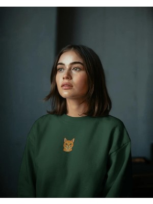 Tekir Kedi Baskılı Kadın Sweatshirt – Minimal Tasarım | Muhtar Store