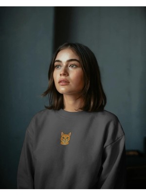 Tekir Kedi Baskılı Kadın Sweatshirt – Minimal Tasarım | Muhtar Store