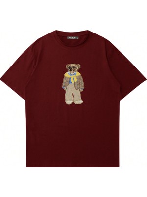 Mad&Calf  Unisex Teddy Guy Baskılı Bisiklet Yaka Oversize Tshirt