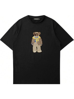 Mad&Calf  Unisex Teddy Guy Baskılı Bisiklet Yaka Oversize Tshirt