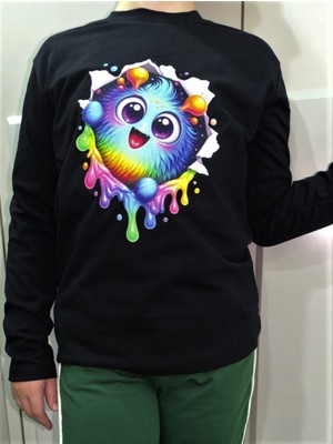 Pidal Giyim Içimdeki Canavar Temalı Pamuklu Uzun Kollu Unisex Çocuk Sweatshirt