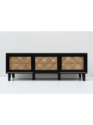 FURU Godfather | Çam Tv Ünitesi Doğal Ahşap Siyah Renk