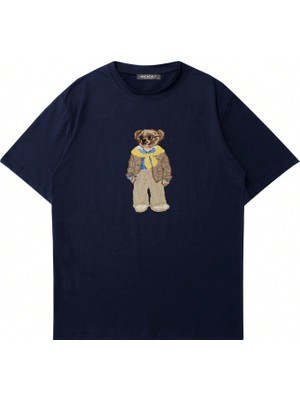 Mad&Calf  Unisex Teddy Guy Baskılı Bisiklet Yaka Oversize Tshirt