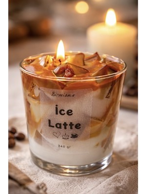 Birmiamu Kahve Kokulu Ice Latte Mum – Gerçek Kahve Görünümlü El Yapımı Dekoratif Soya Mum (1 Adet)