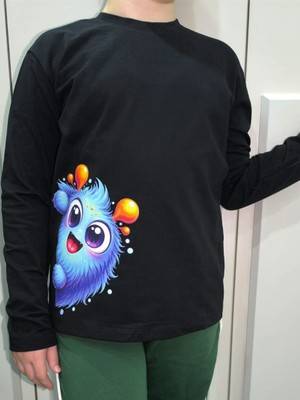 Pidal Giyim Sevimli Renkli Canavar Temalı Pamuklu Uzun Kollu Unisex Çocuk Sweatshirt