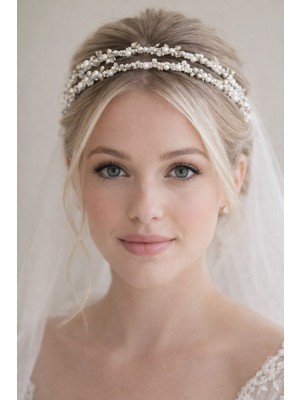 Eva Flore Kristal Taş ve İncili Gelin Nişan Özel Gün Tacı