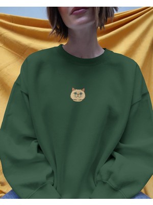 Muhtar Store Kadın Baskılı Sweatshirt – Iran Kedisi (Persian Cat) Minimal Tasarım