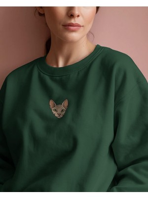 Sphynx Kedi Baskılı Kadın Sweatshirt – Minimal Tüysüz Kedi Tasarımı | Muhtar Store