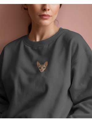 Sphynx Kedi Baskılı Kadın Sweatshirt – Minimal Tüysüz Kedi Tasarımı | Muhtar Store