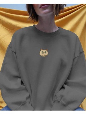 Muhtar Store Kadın Baskılı Sweatshirt – Iran Kedisi (Persian Cat) Minimal Tasarım