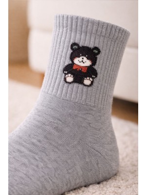 İpeksi Teddy Ayıcık Desen Organik Pamuk Penye Tenis Kolej Çorap