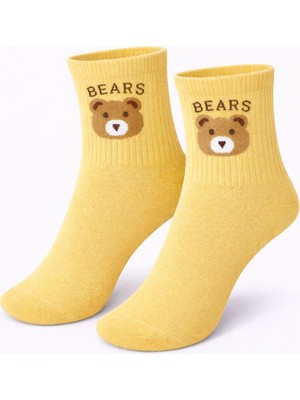 İpeksi Teddy Ayıcık Desen Organik Pamuk Penye Tenis Kolej Çorap