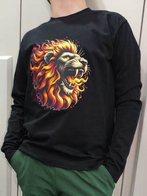 Pidal Giyim Alevli Aslan Temalı Pamuklu Uzun Kollu Erkek Çocuk Sweatshirt