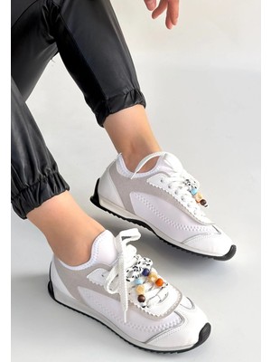 Mesga Butik Riaf Beyaz Cilt Bağcıklı Spor Ayakkabı