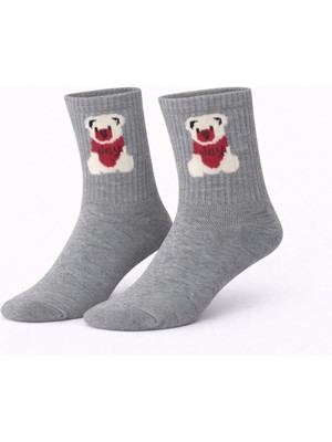 İpeksi Teddy Ayıcık Desen Organik Pamuk Penye Tenis Kolej Çorap