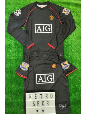 Ikili Set 2008 Sezonu Nostalji Cristiano Ronaldo Manchester United Uzun ve Kısa Kol Siyah Renk Nostalji Forma /