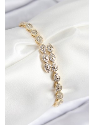 Hayat Store Vıp Pirinç Zirkon Taşlı Sıralı Damla Model Gold Renk Kadın Bileklik - Lisinya