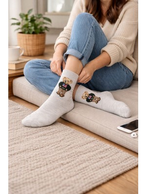 İpeksi Teddy Ayıcık Desen Organik Pamuk Penye Tenis Kolej Çorap