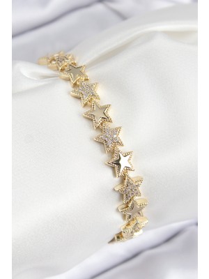 Hayat Store Vıp Pirinç Zirkon Taşlı Yıldız Model Gold Renk Kadın Bileklik - Lisinya